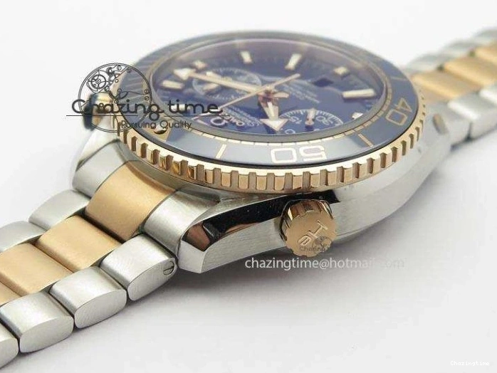 0320 FlexibleFit Seamaster Professional Chrono SS RG Blue Ceramic Blue Dial On SS RG Bracelet A 8211